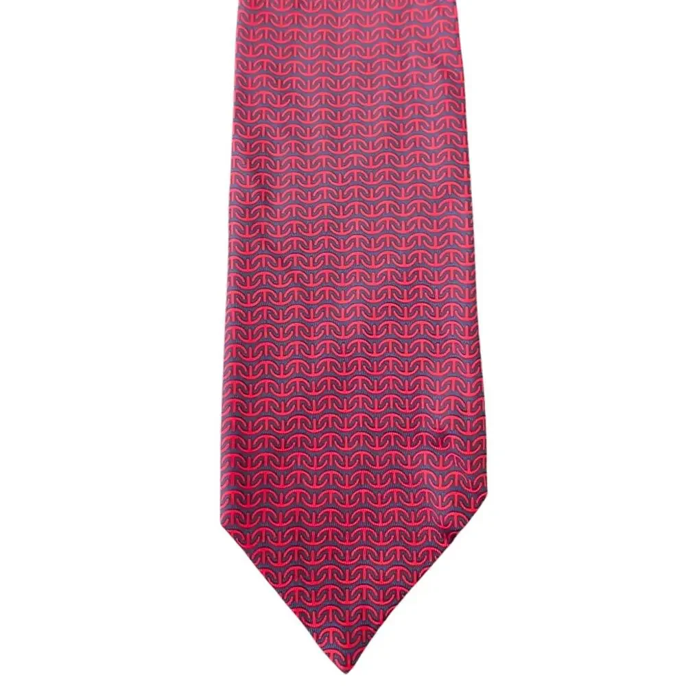 Vintage Hermès 100% Silk Men's Blue Tie With Red Geometric Designs